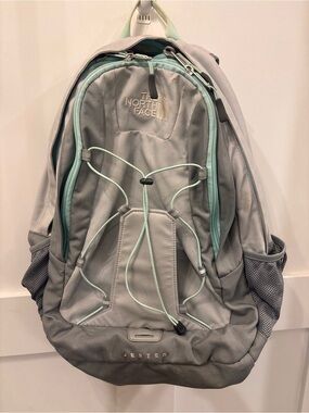 The North Face Backpack in Light Gray with Mint Accents